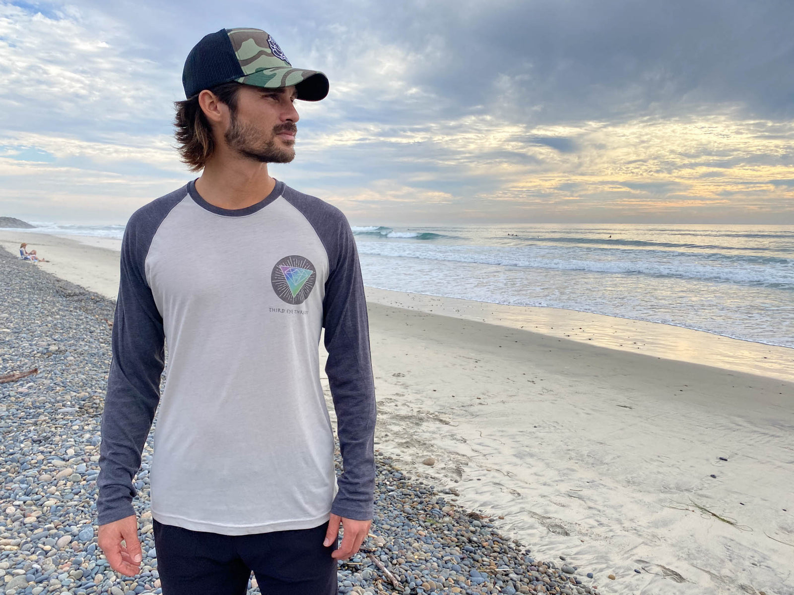 Rainbow Crystal Vibration Diamond Ganesh on Long-Sleeve Men's Raglan - Third Eye Threads