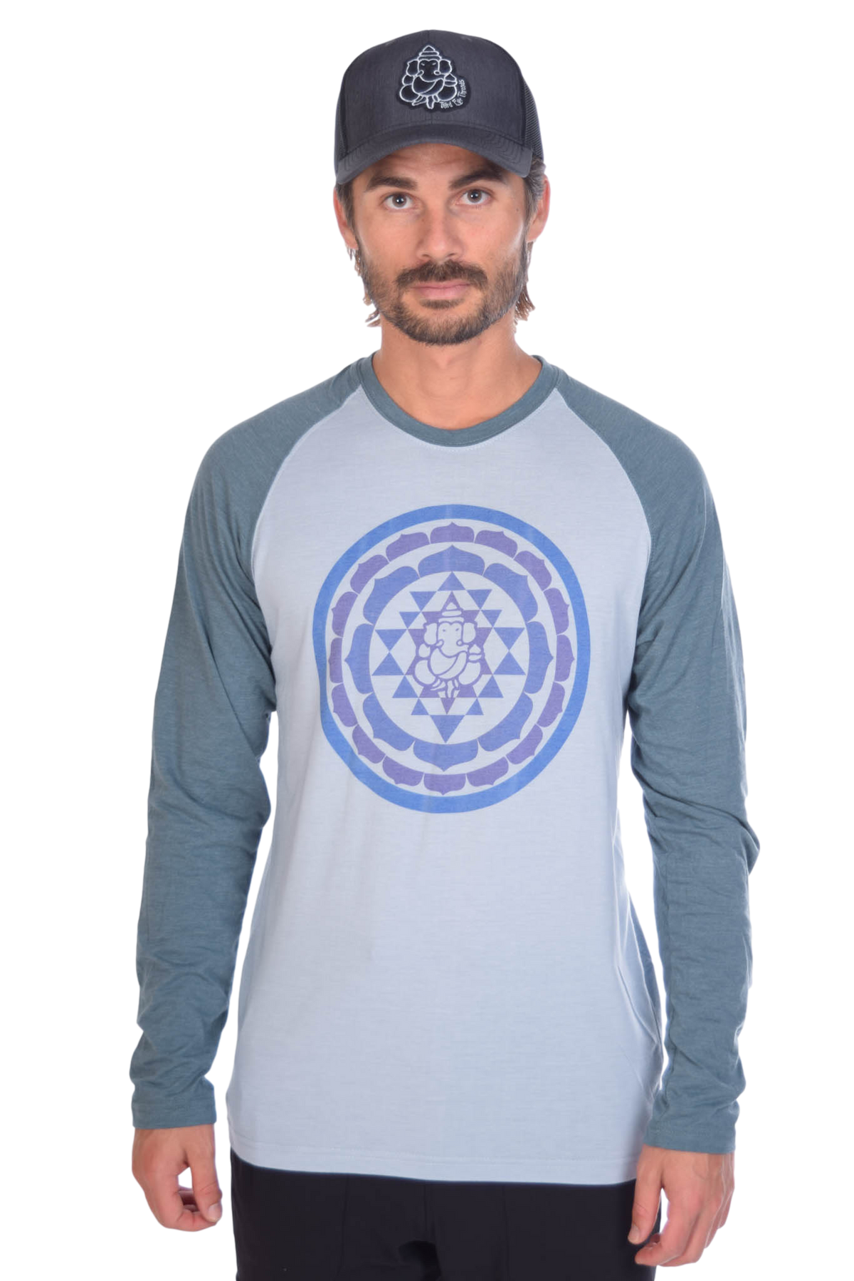 Sri Yantra on Long-Sleeve Men's Raglan - Third Eye Threads