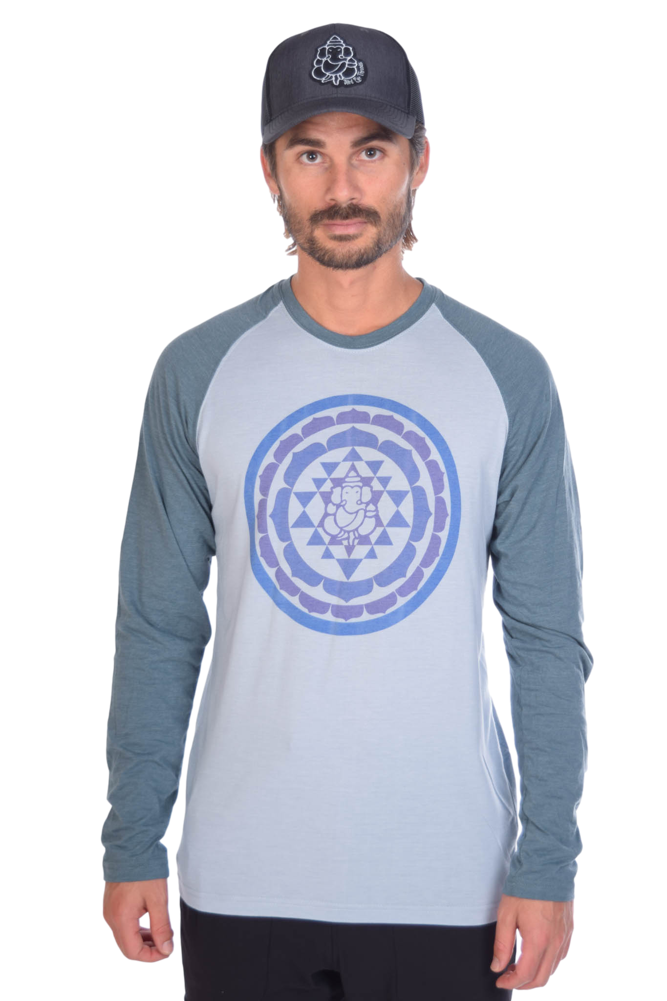 Sri Yantra on Long-Sleeve Men's Raglan - Third Eye Threads
