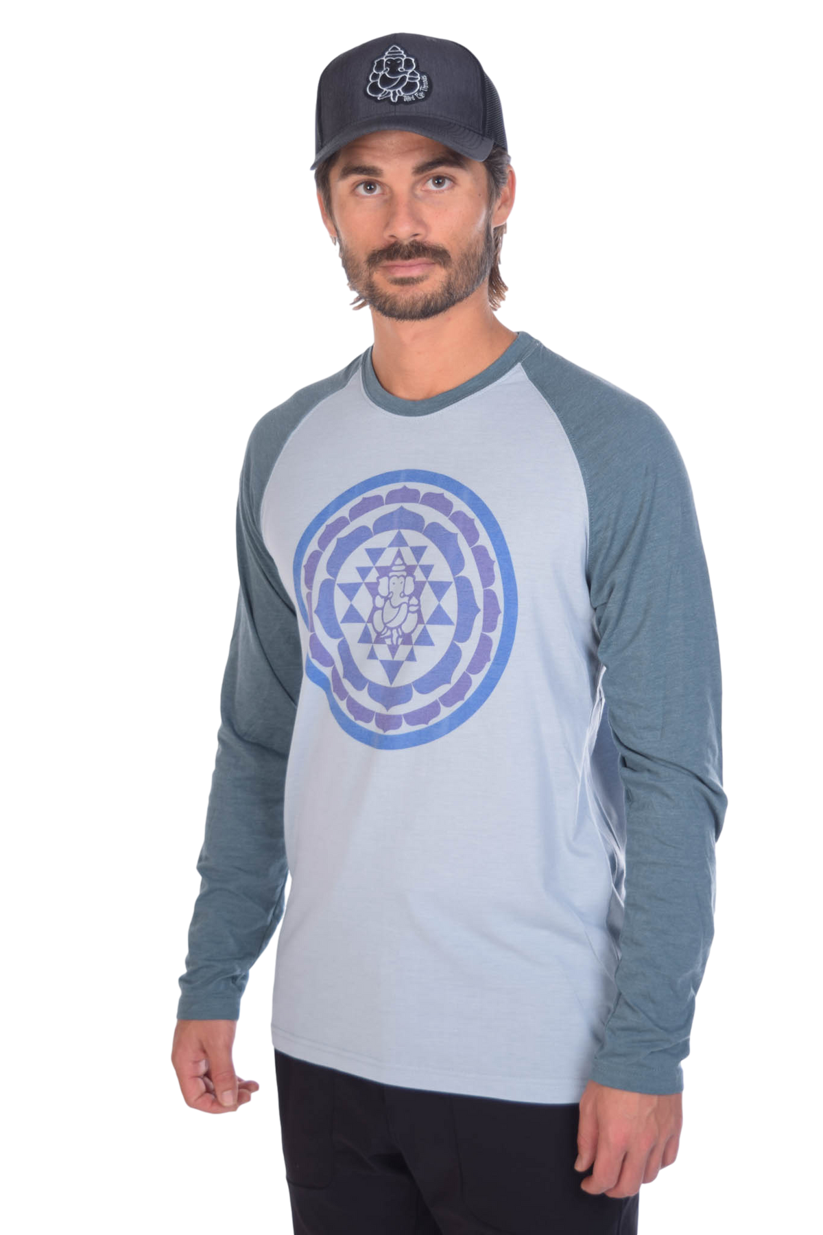 Sri Yantra on Long-Sleeve Men's Raglan - Third Eye Threads