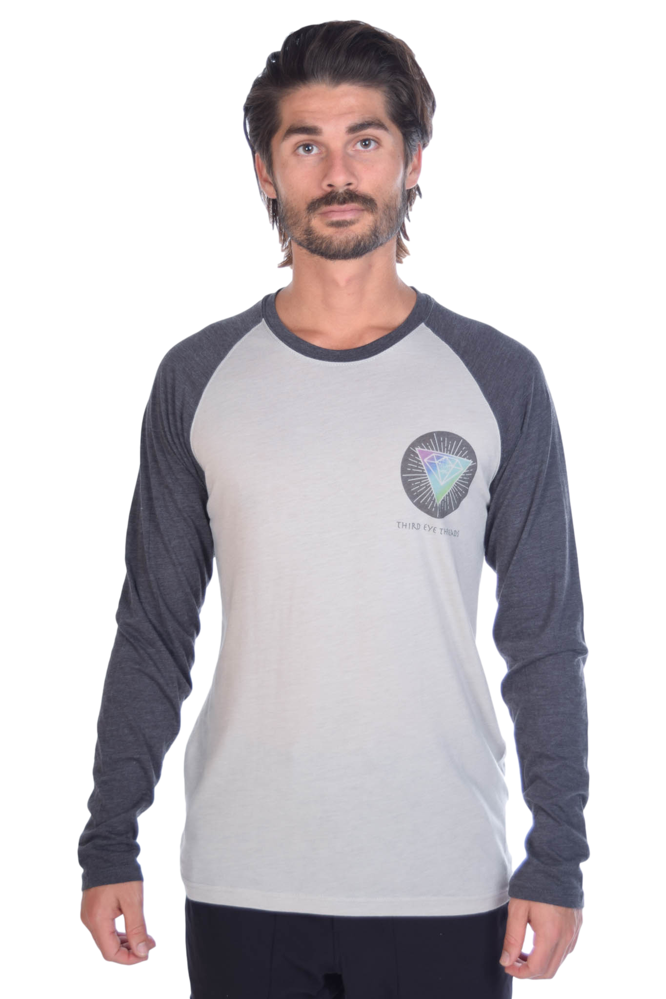 Rainbow Crystal Vibration Diamond Ganesh on Long-Sleeve Men's Raglan - Third Eye Threads