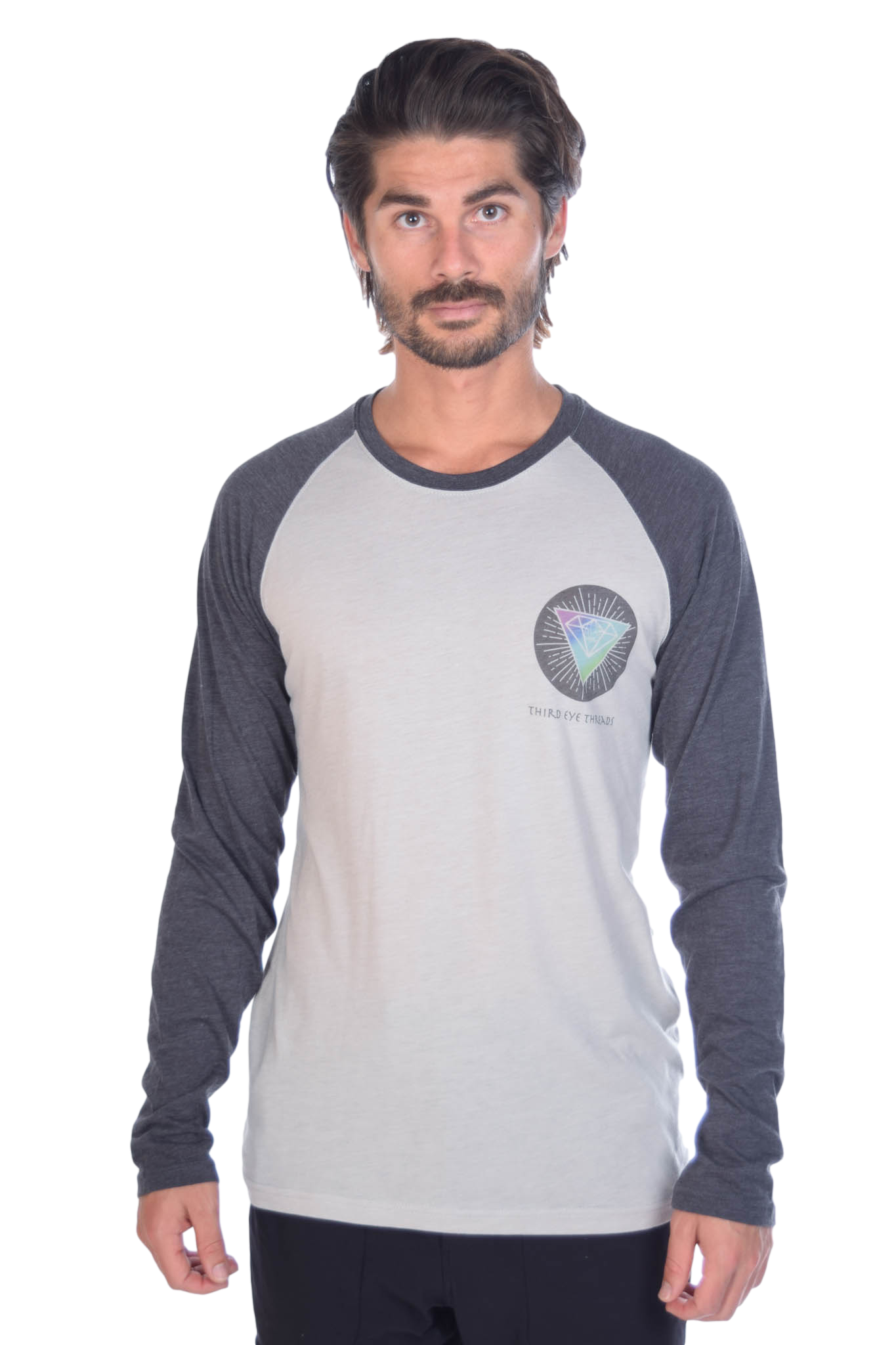 Rainbow Crystal Vibration Diamond Ganesh on Long-Sleeve Men's Raglan - Third Eye Threads