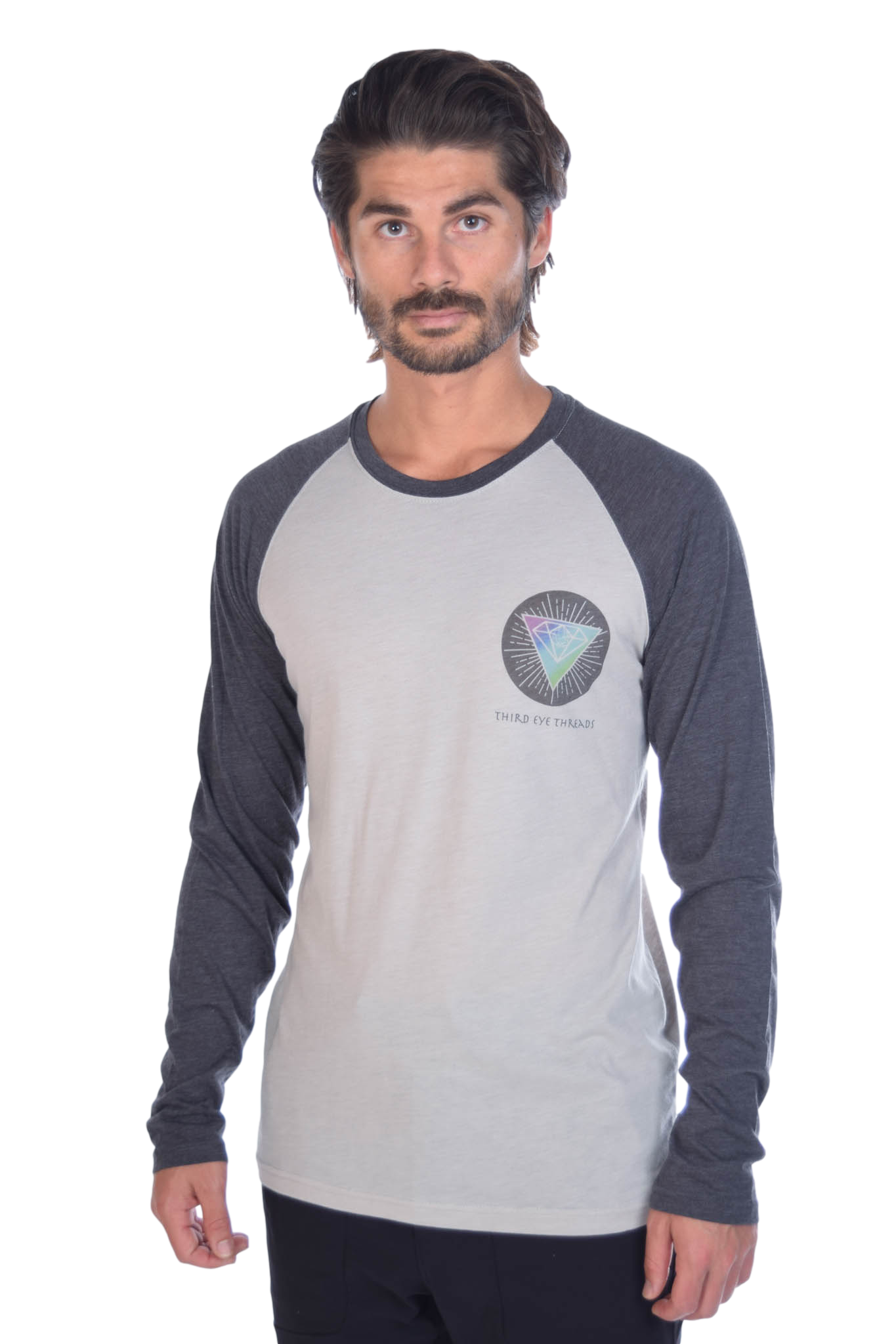 Rainbow Crystal Vibration Diamond Ganesh on Long-Sleeve Men's Raglan - Third Eye Threads