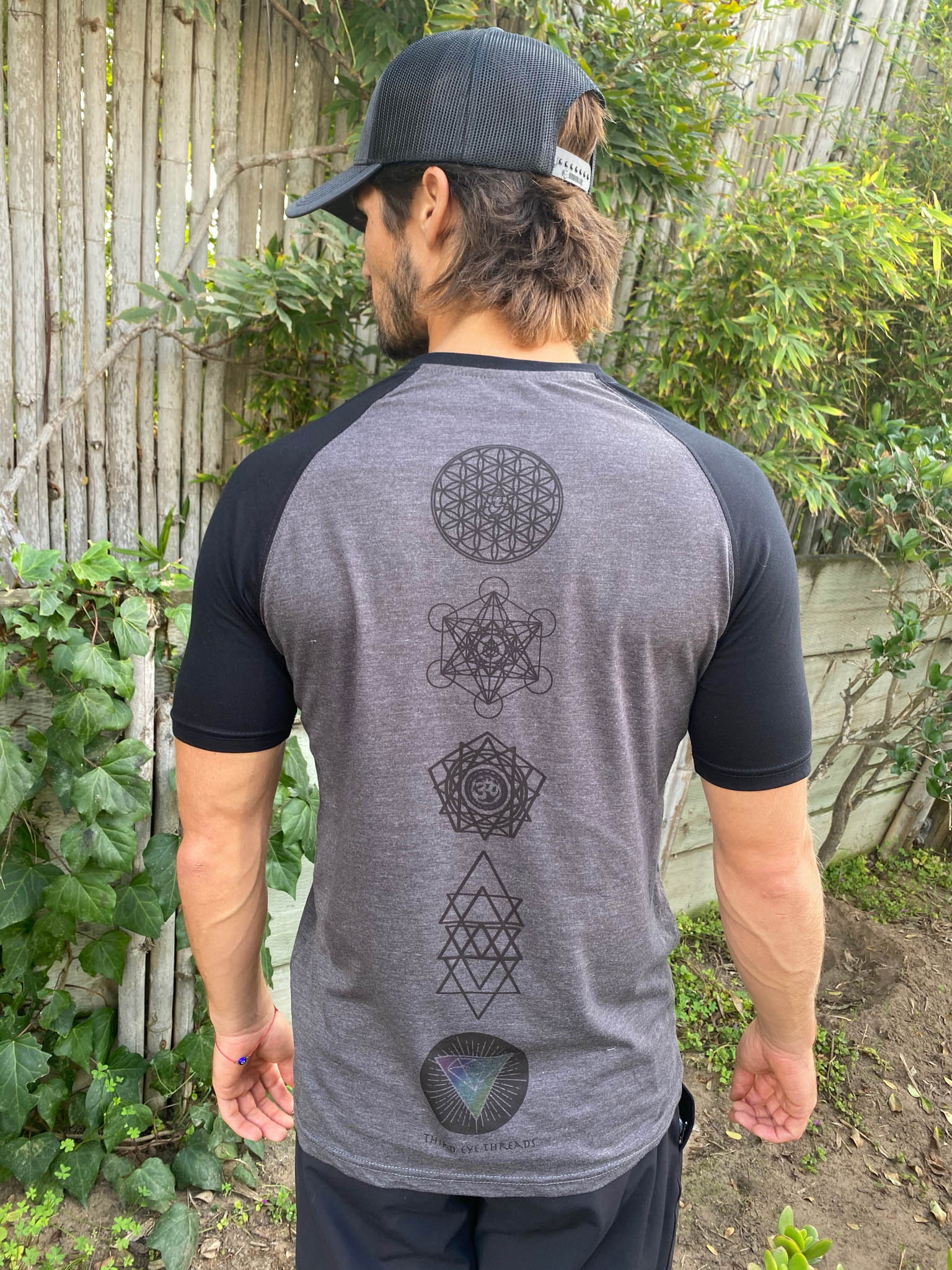 Flower Of Life With Sacred Geometry On Short Sleeve Raglan - Third Eye Threads