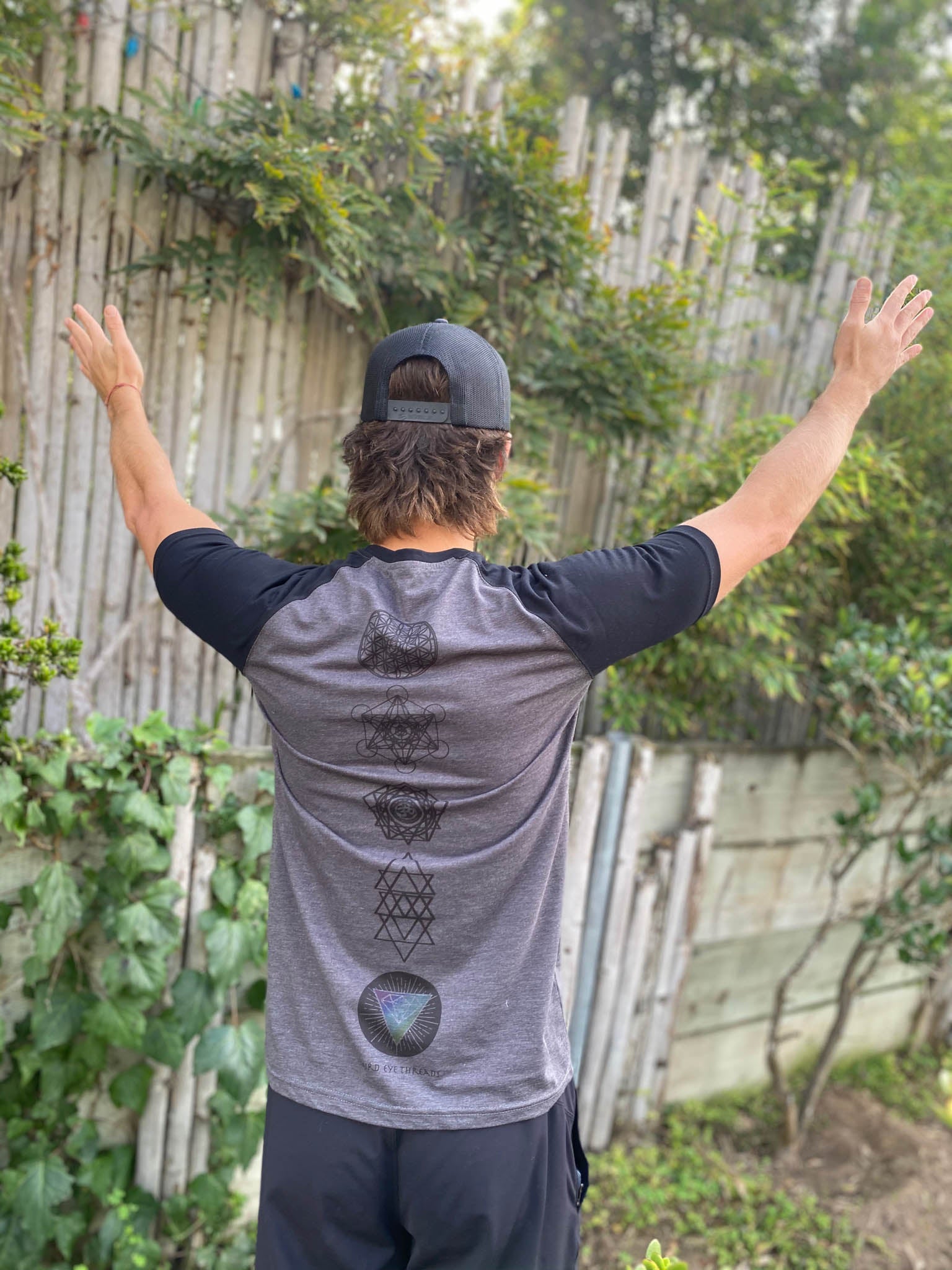 Flower Of Life With Sacred Geometry On Short Sleeve Raglan - Third Eye Threads