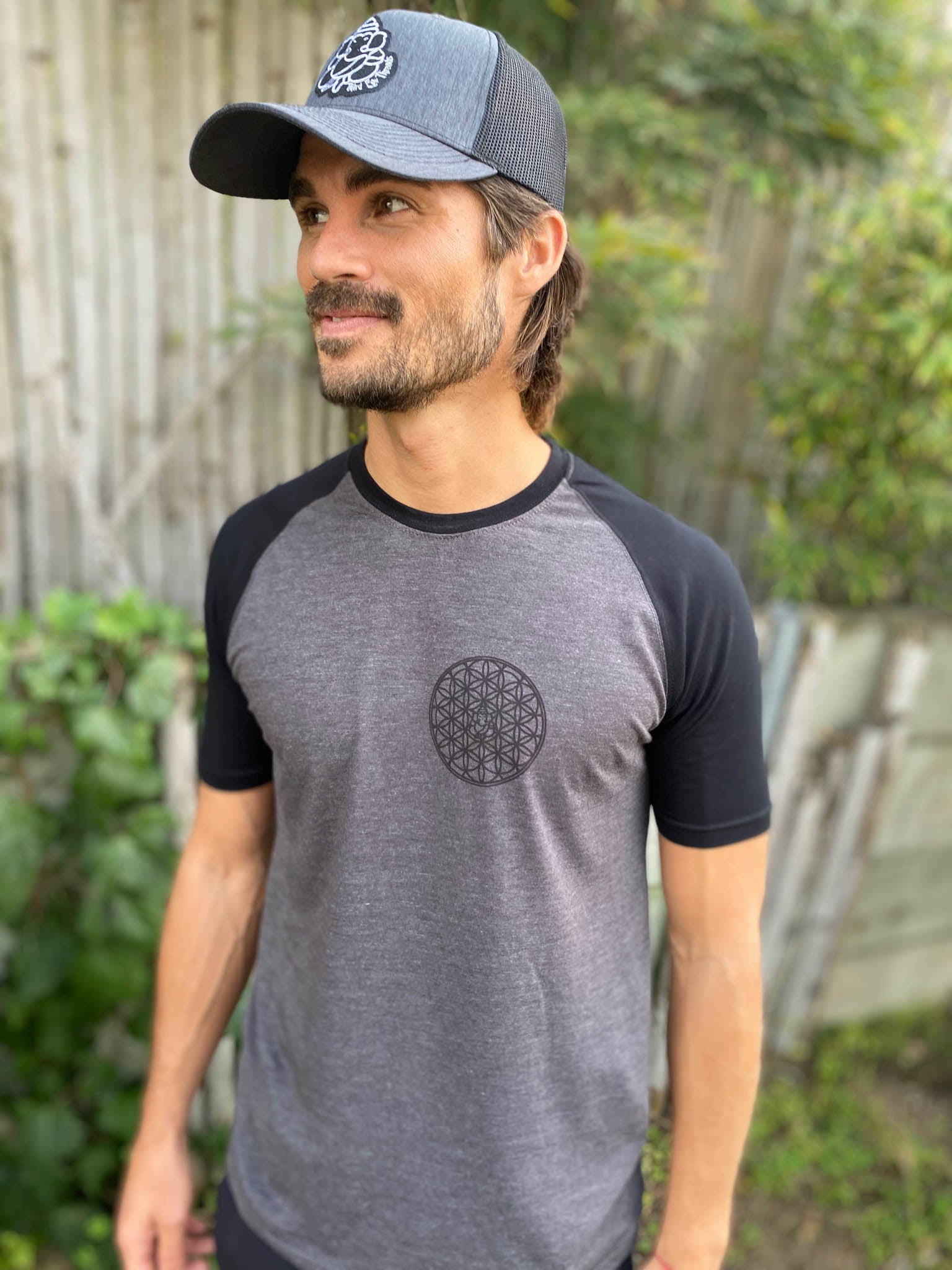 Flower Of Life With Sacred Geometry On Short Sleeve Raglan - Third Eye Threads