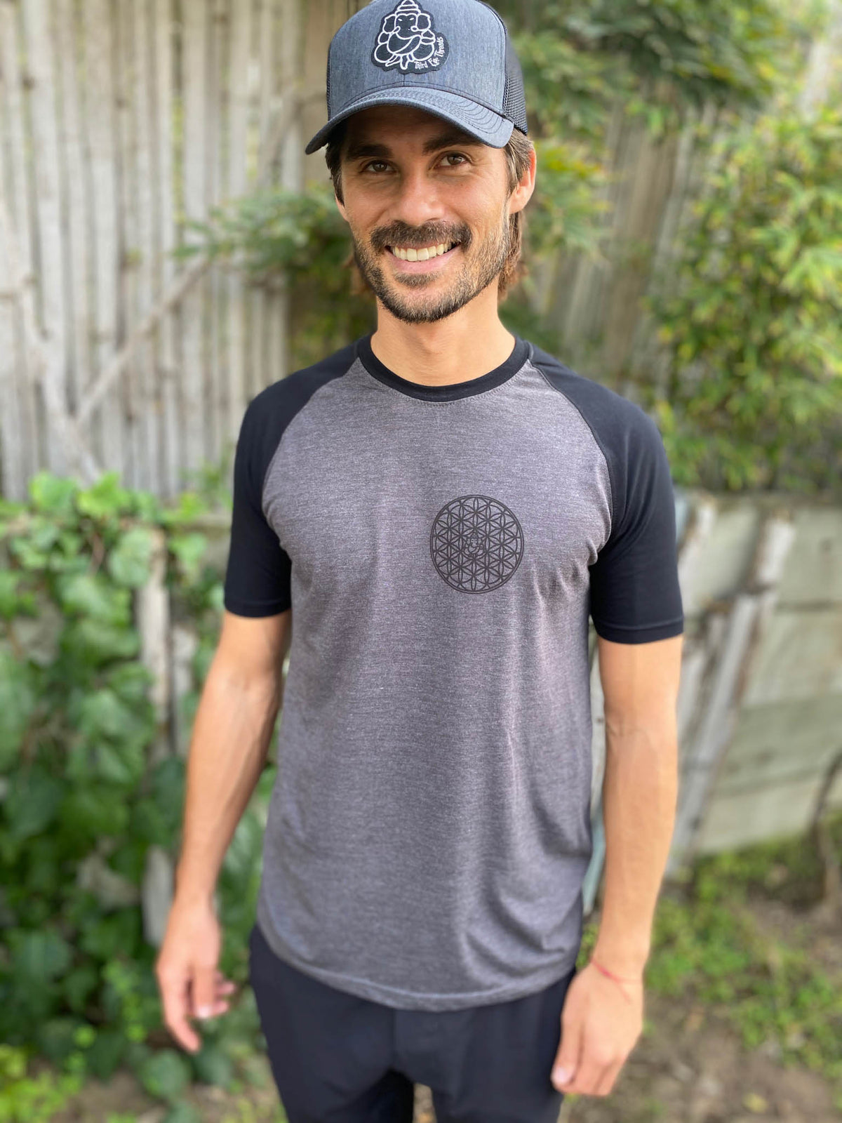 Flower Of Life With Sacred Geometry On Short Sleeve Raglan - Third Eye Threads