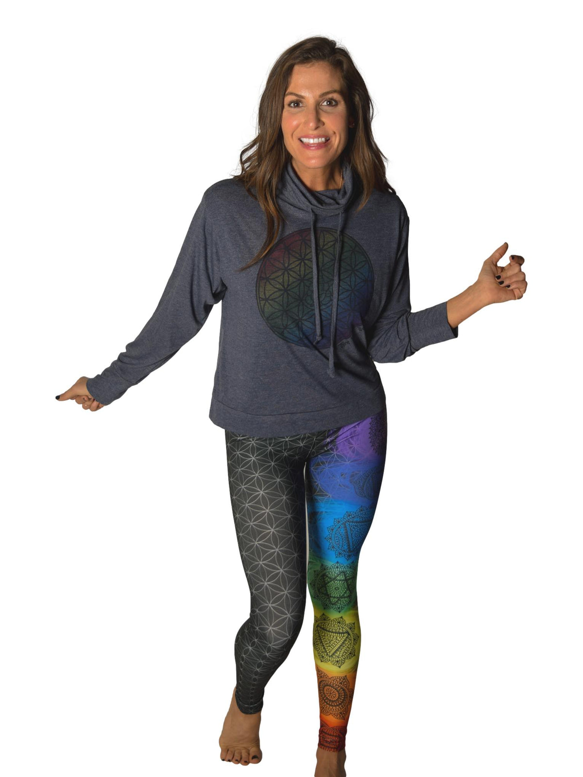 Rainbow Relaxed Mock Neck Long Sleeve Pullover