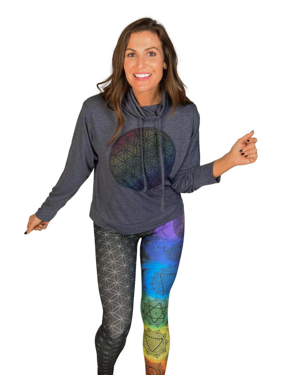 Rainbow Relaxed Mock Neck Long Sleeve Pullover