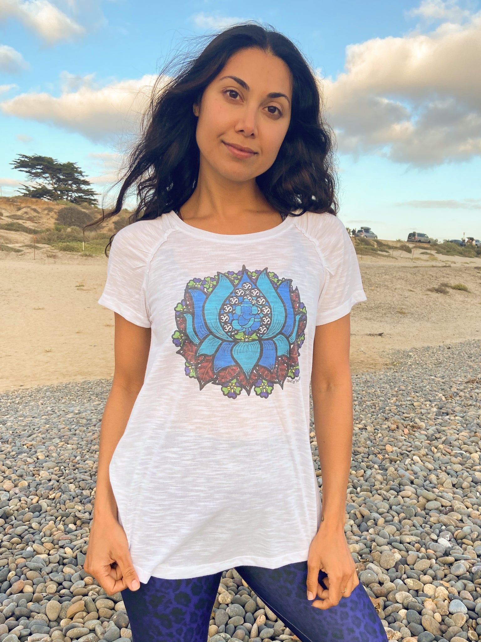 Blue Lotus Shirred Raglan Tee - Third Eye Threads