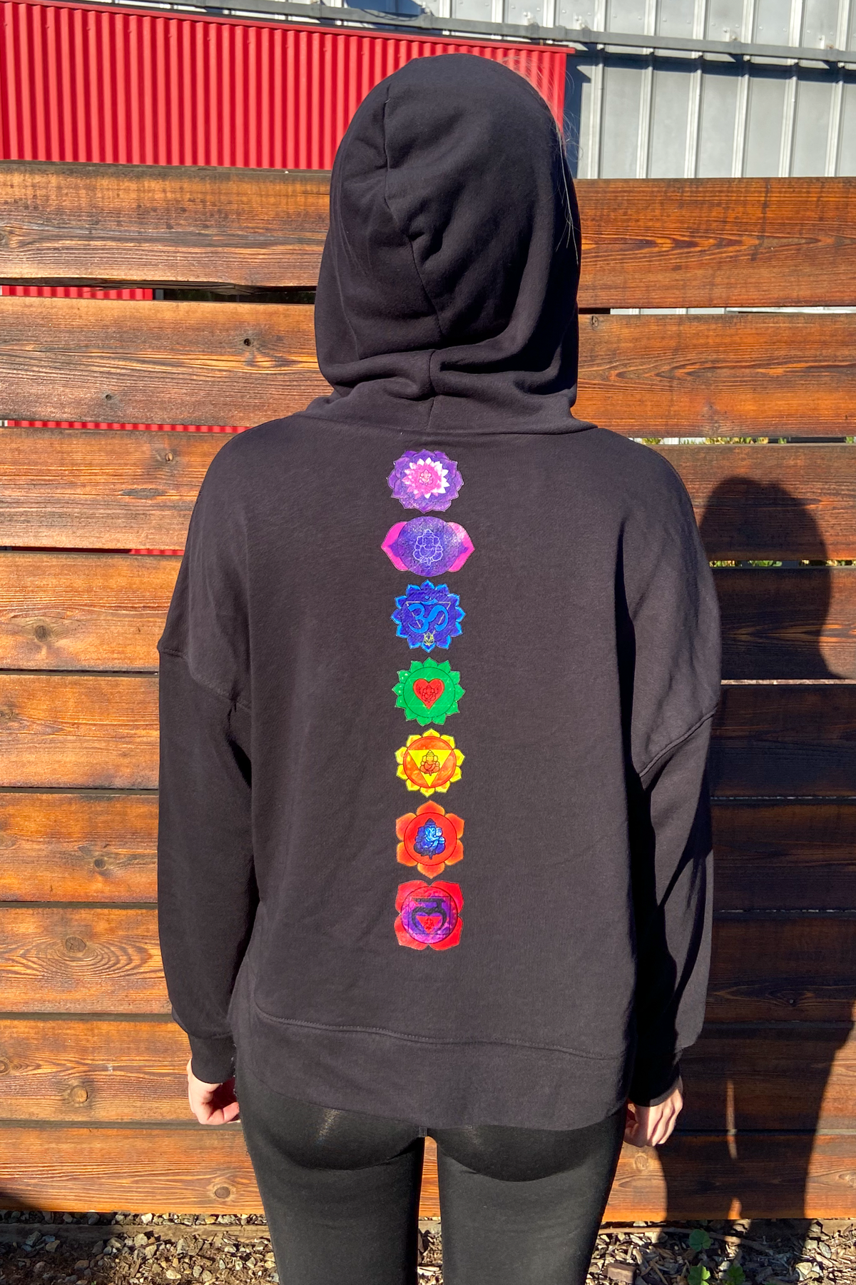 Black Full Chakra Terry Cloth Hooded Sweatshirt