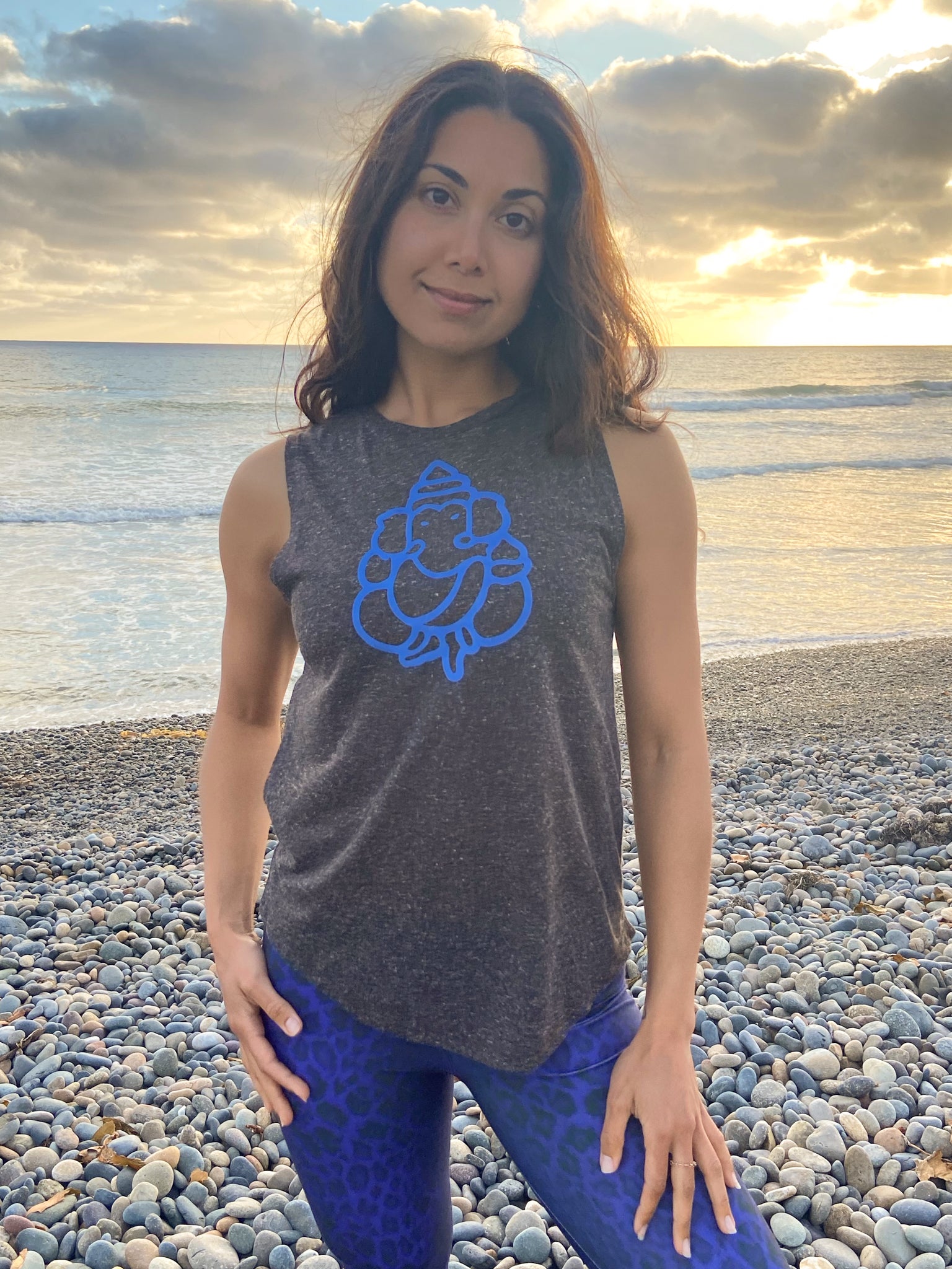 Blue Flock Ganesh On Linen Boyfriend Tee - Third Eye Threads