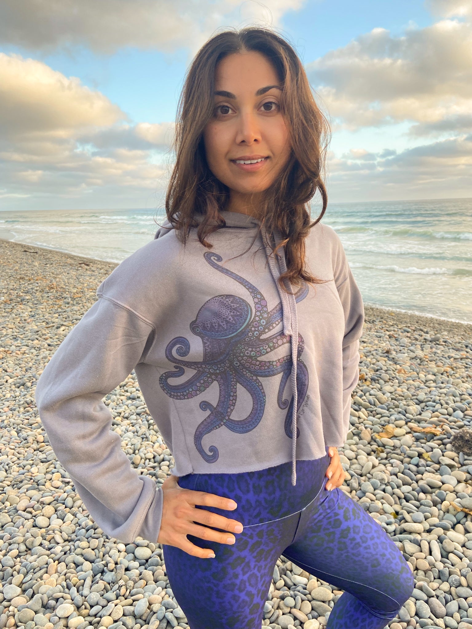 Purple Octopus Crop Hoodie - Third Eye Threads