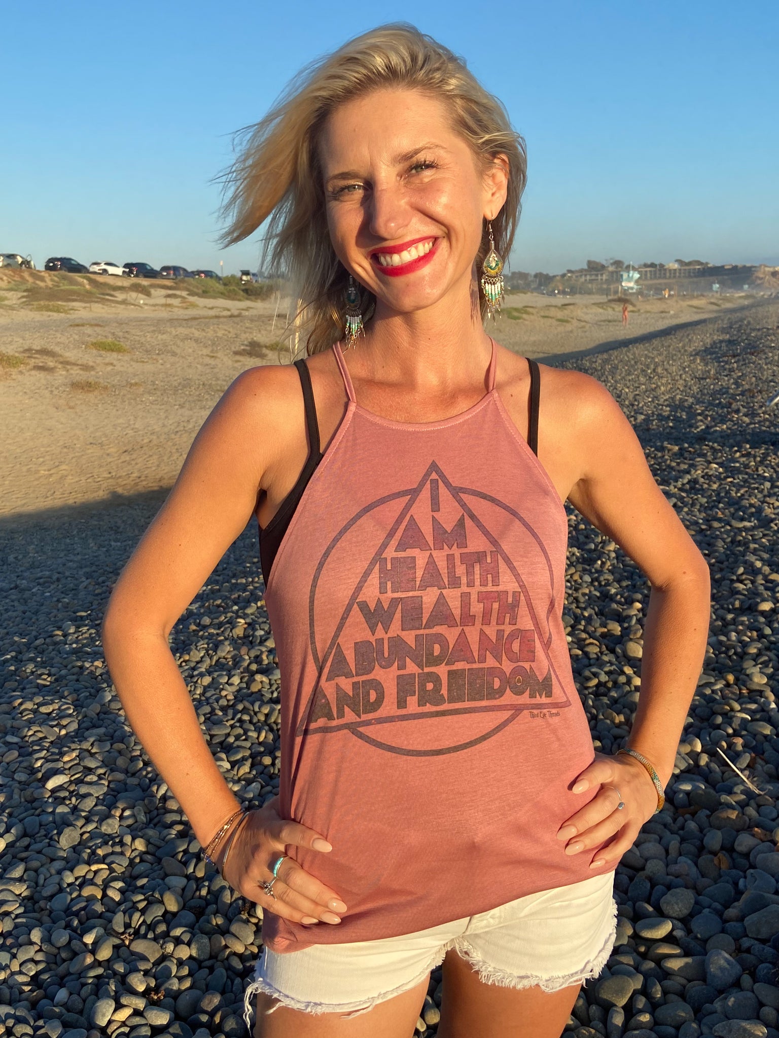 I Am Health Wealth, Abundance, And Freedom High Neck Spaghetti Tee - Third Eye Threads