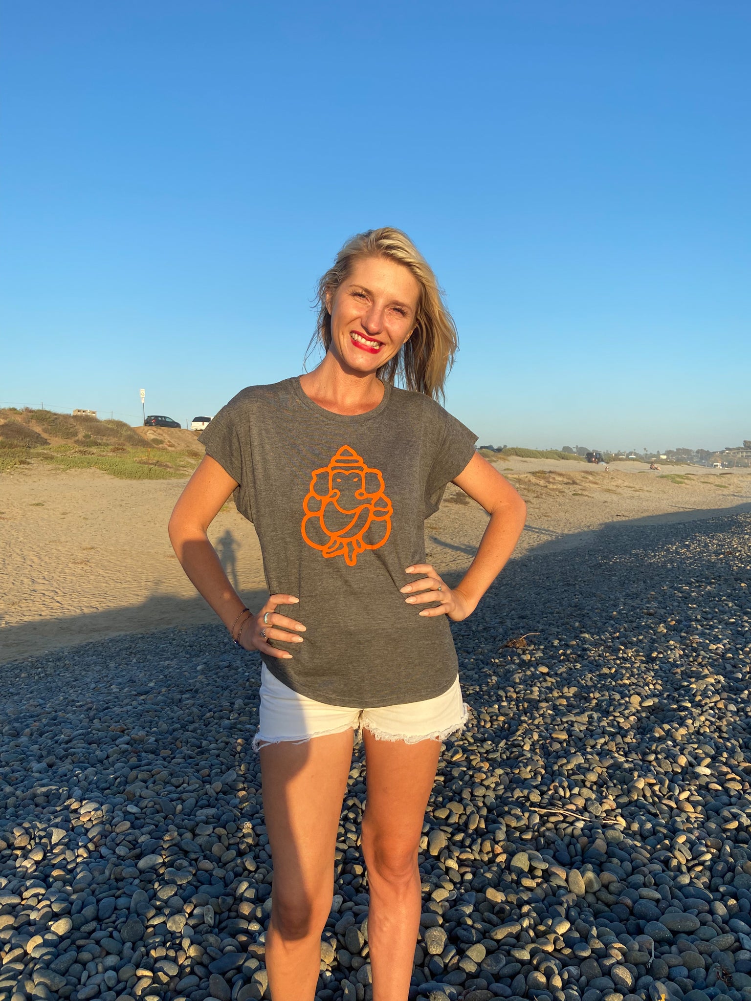 Flock Orange Ganesh Hi-Lo Scallop Tee - Third Eye Threads