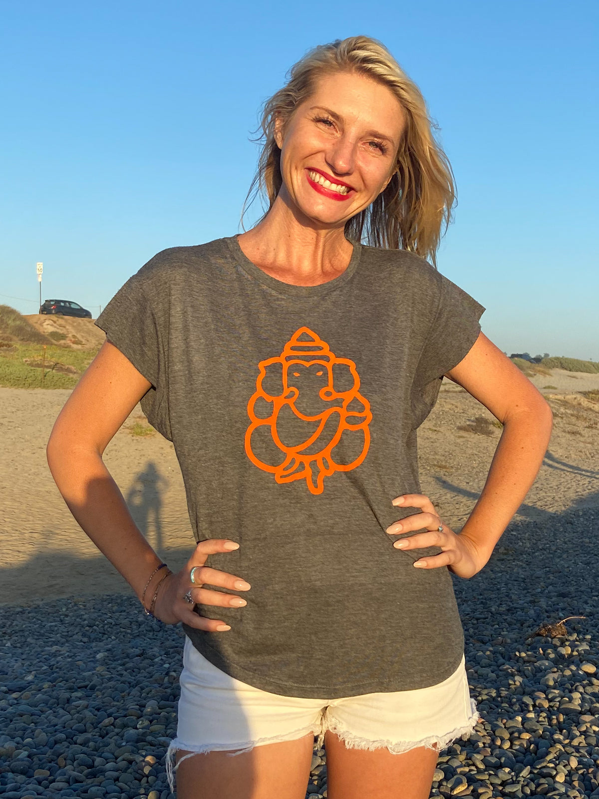 Flock Orange Ganesh Hi-Lo Scallop Tee - Third Eye Threads