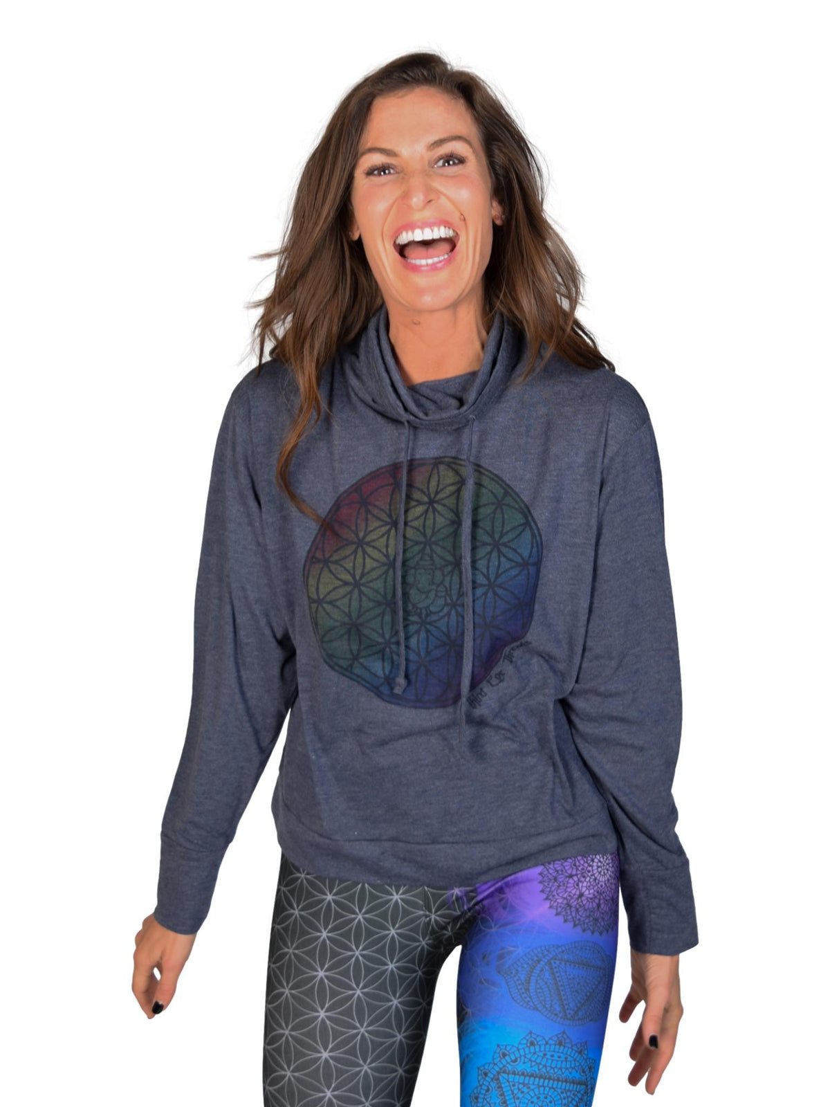 Rainbow Relaxed Mock Neck Long Sleeve Pullover - Third Eye Threads