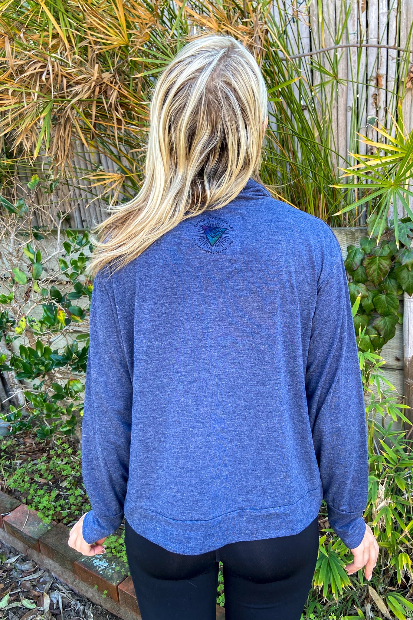 Cobalt Blue Shiva Natarajasana Mock Neck Long Sleeve Pullover