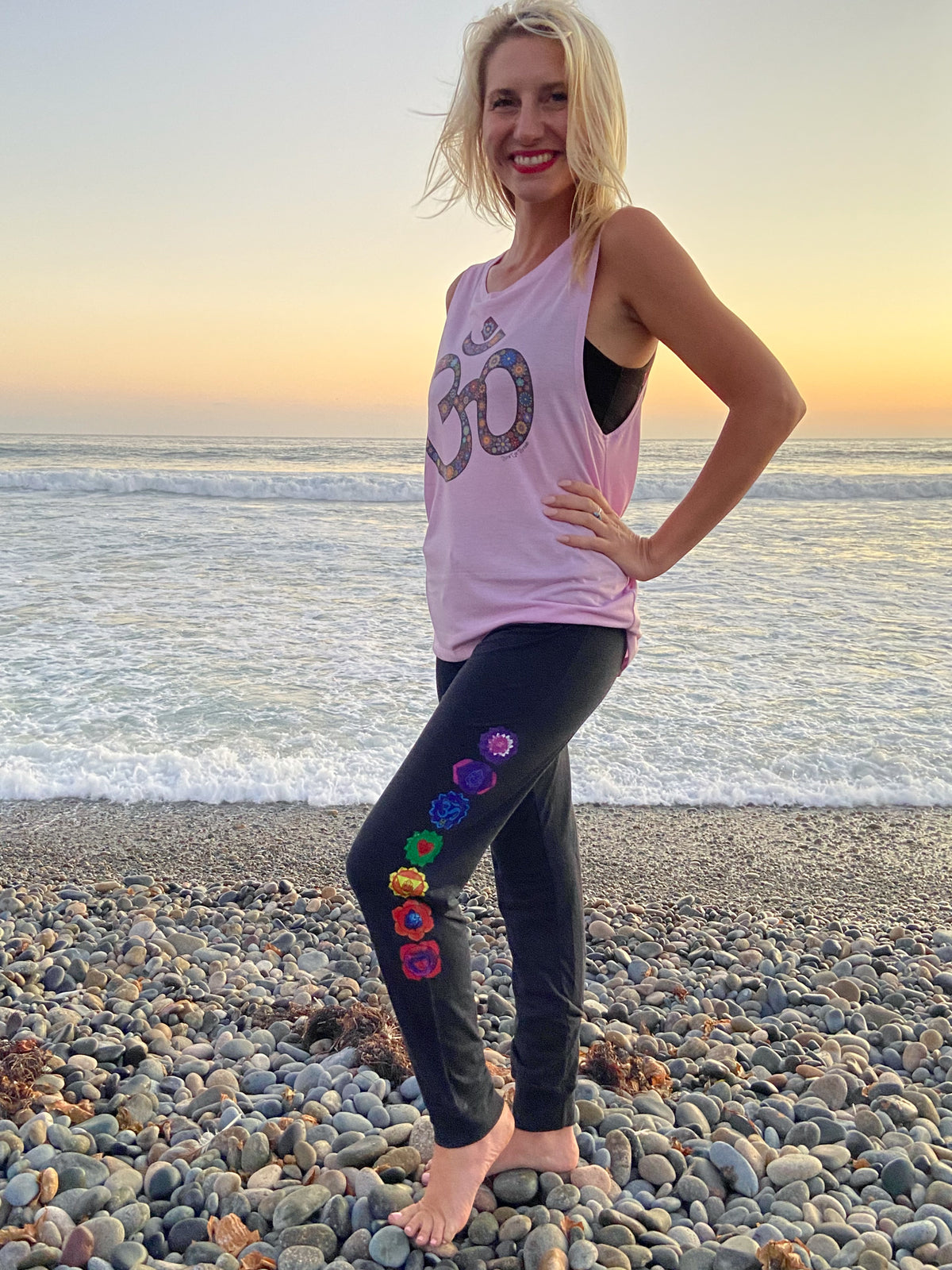 Black Flower Om Boyfriend Tee - Third Eye Threads