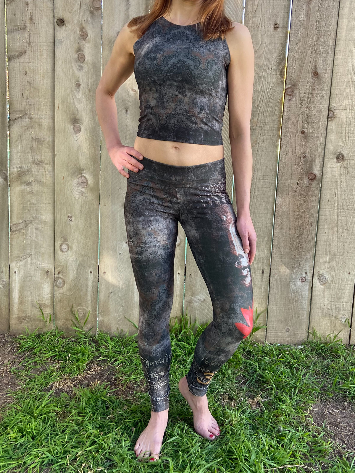 Vintage Gray &quot;Buddha Set&quot; Fitted Crop Top