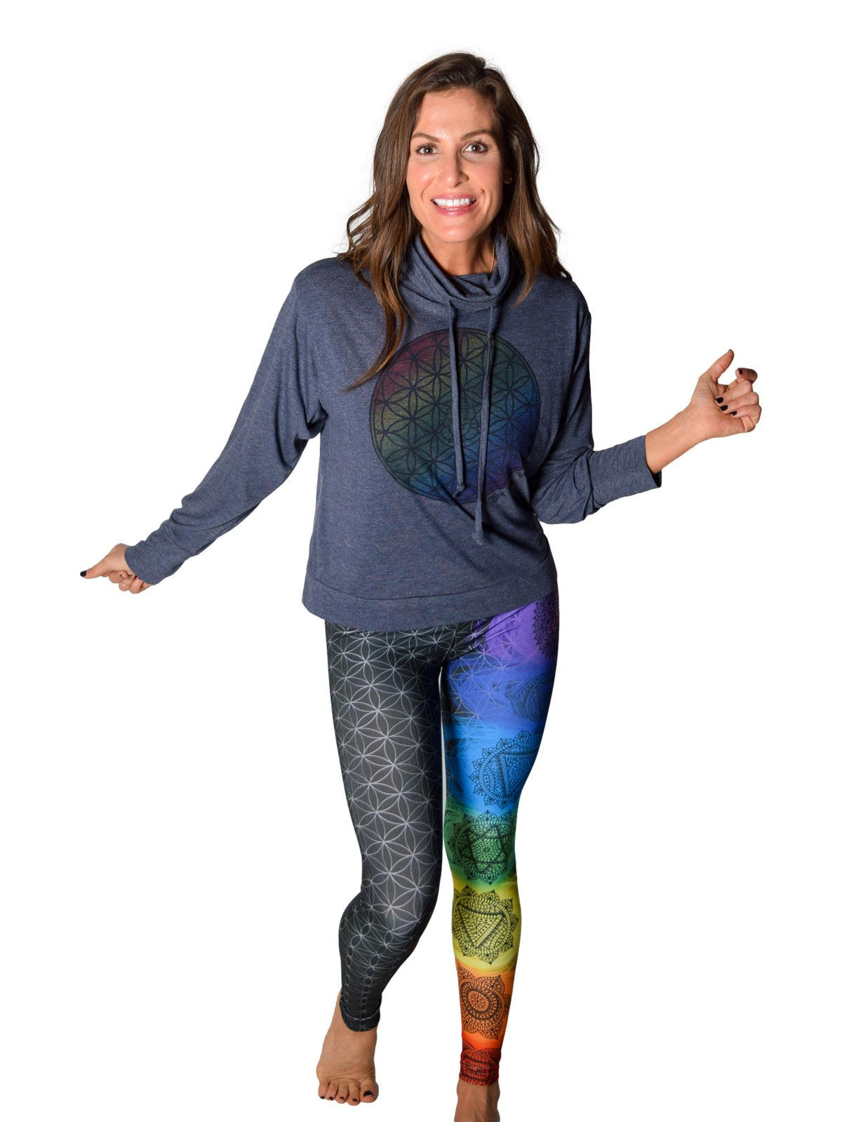 Rainbow Relaxed Mock Neck Long Sleeve Pullover