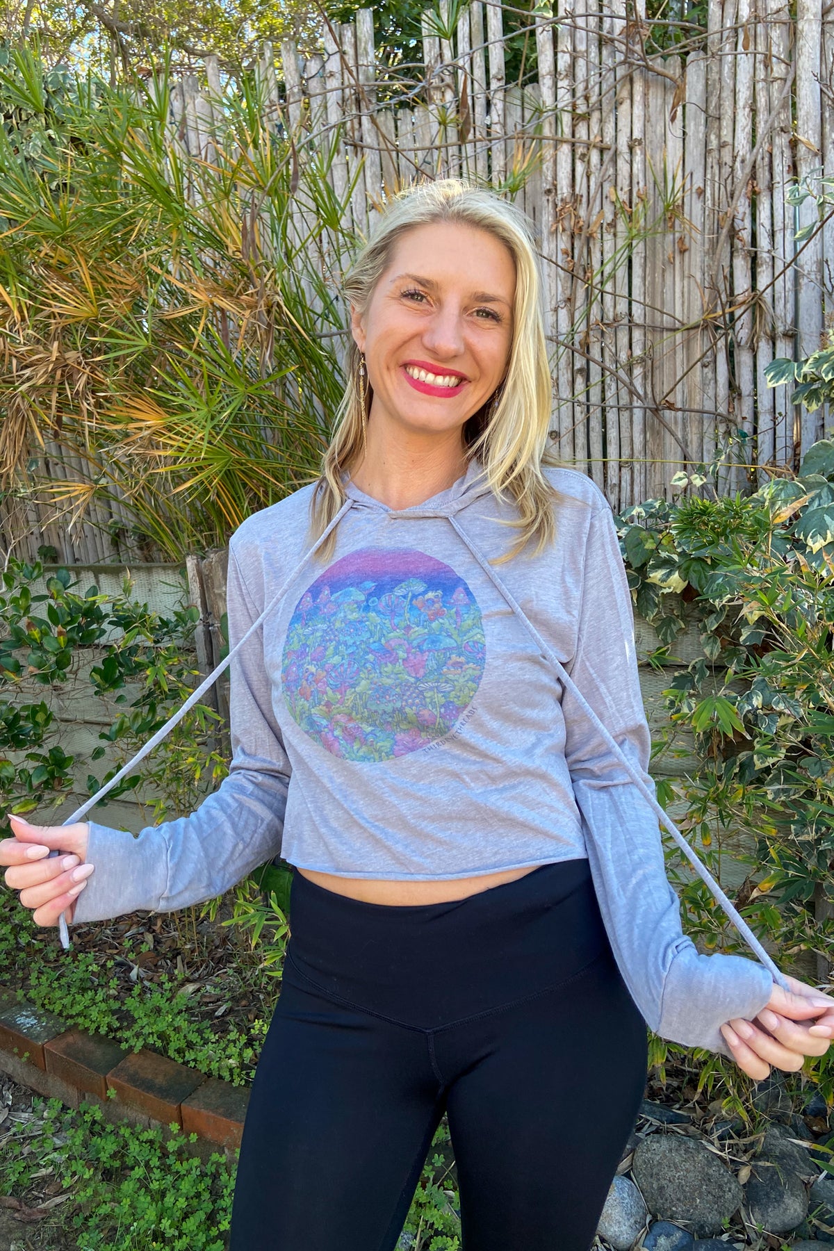 Entheogenic Mushroom Sunset Fox Cropped Long Sleeve Hoodie T-Shirt - Third Eye Threads