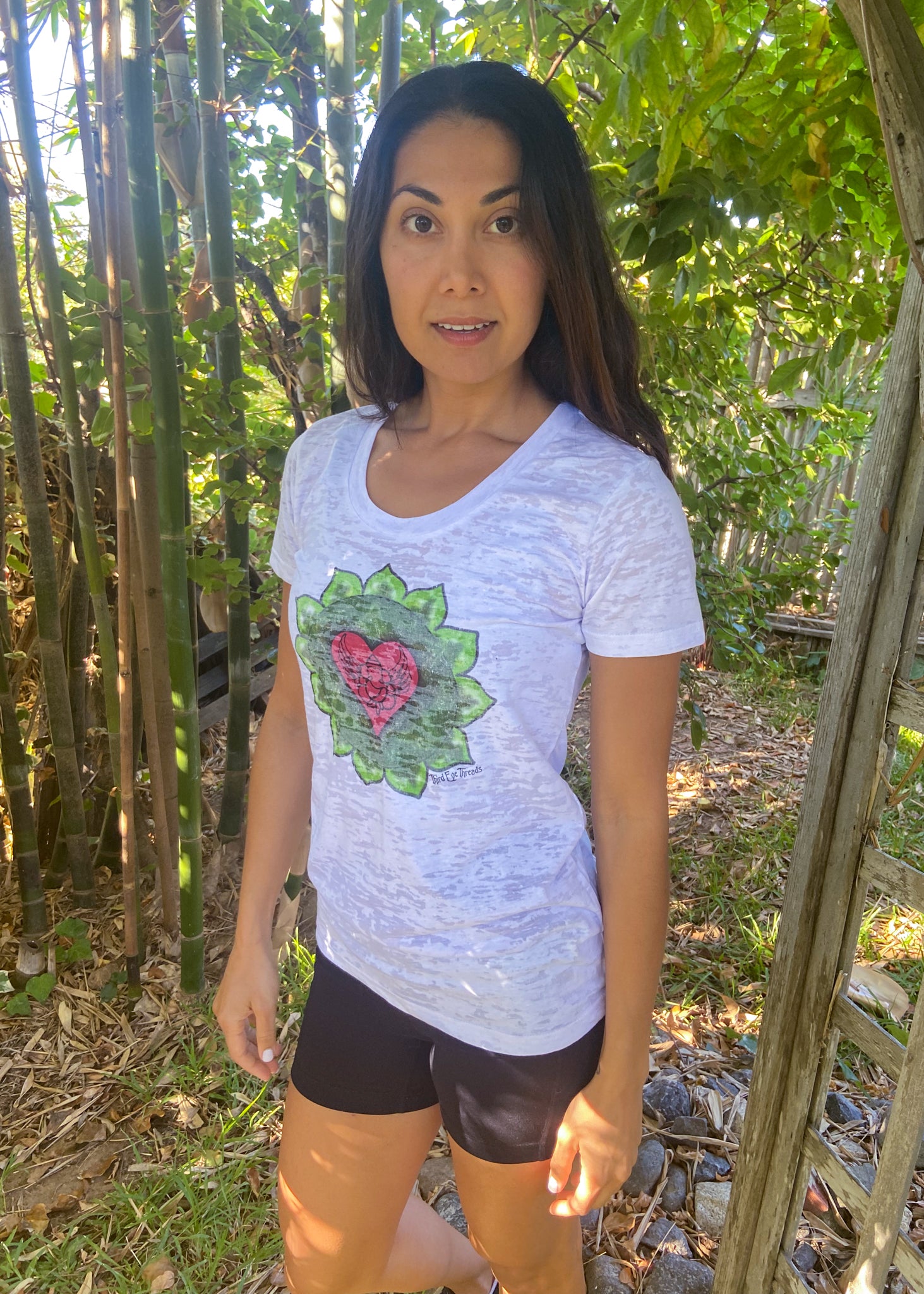 Heart Chakra on front with Full Chakra Back on Boat Neck Burnout Crew - Third Eye Threads