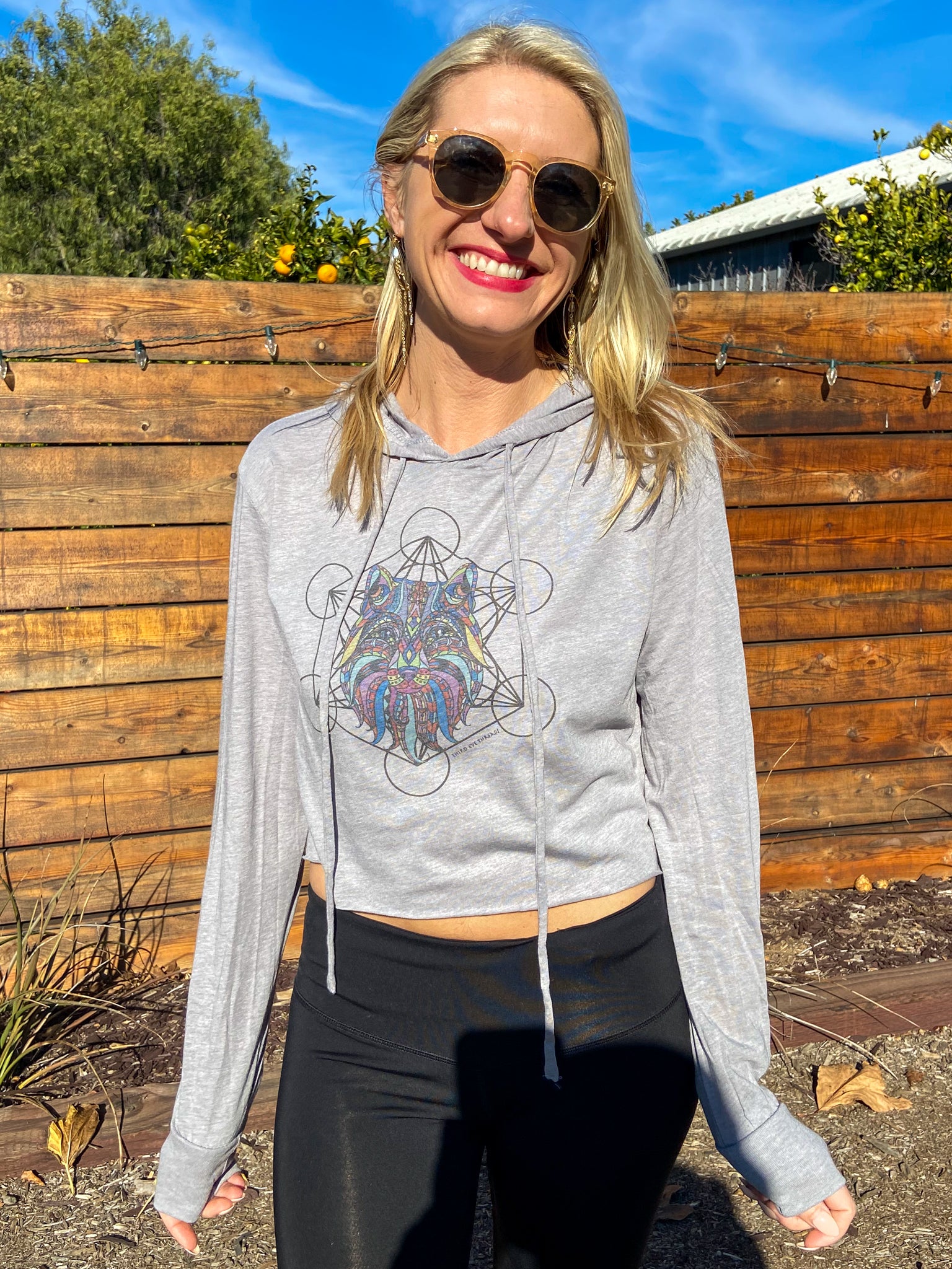 Grandfather Fox Cropped Long Sleeve Hoodie T-Shirt - Third Eye Threads