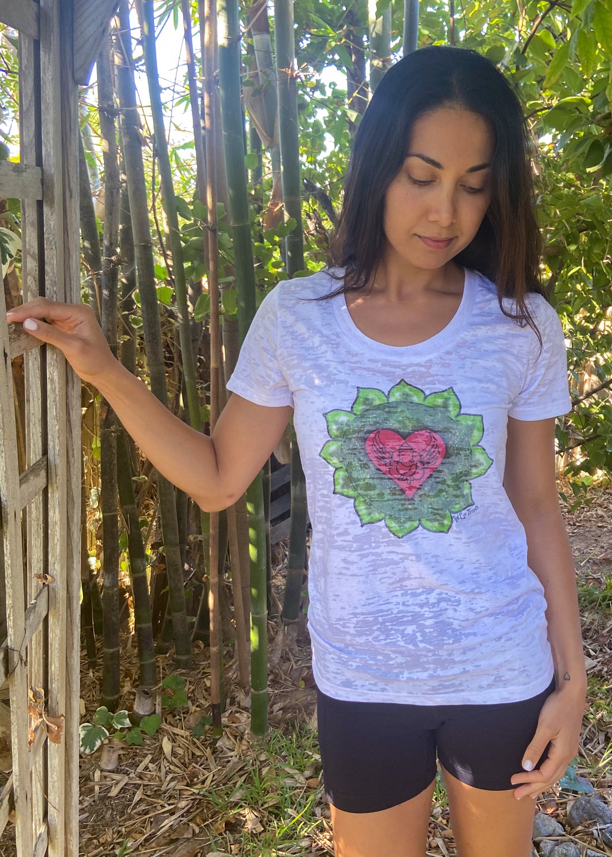 Heart Chakra on front with Full Chakra Back on Boat Neck Burnout Crew - Third Eye Threads