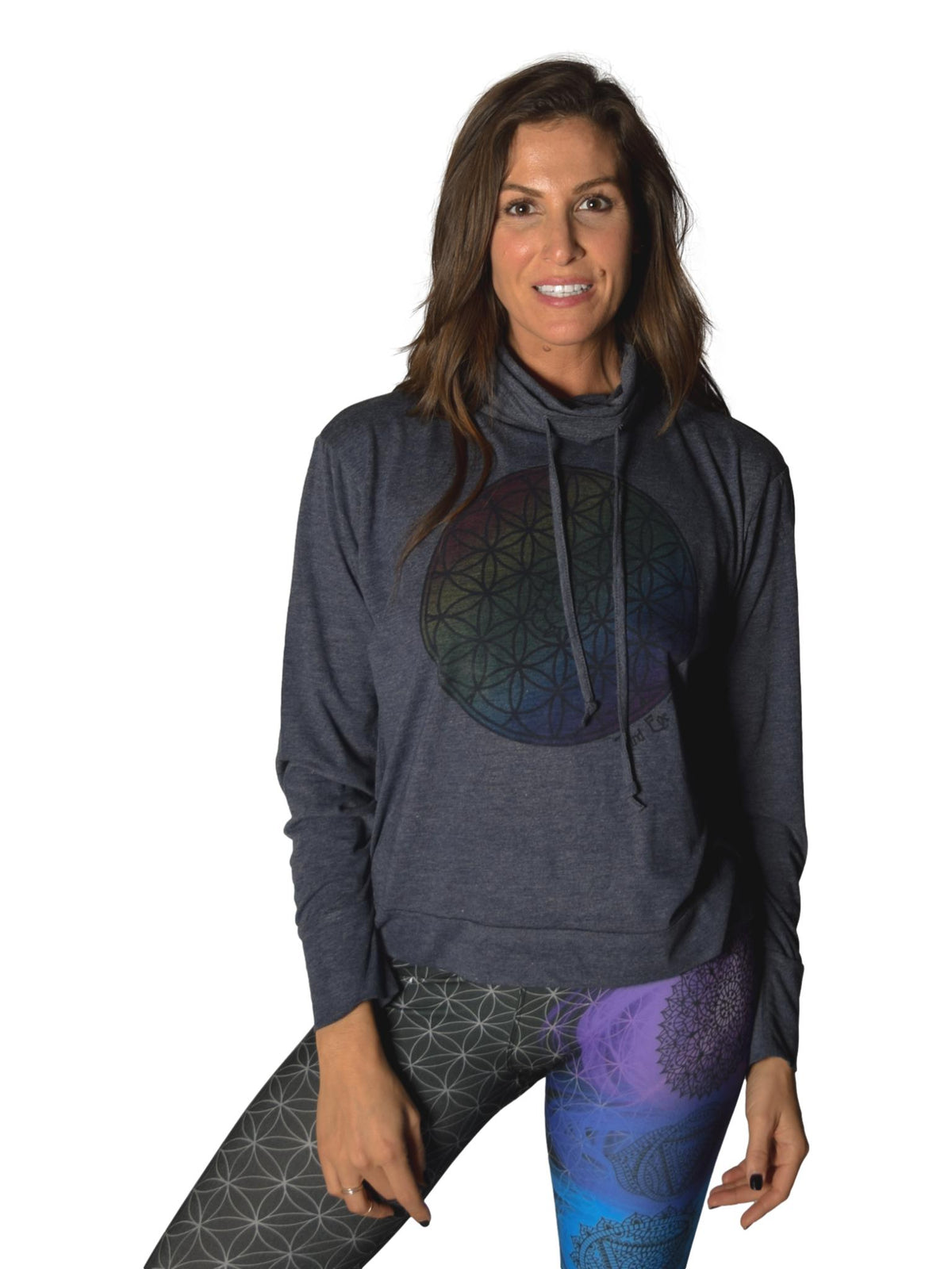 Rainbow Relaxed Mock Neck Long Sleeve Pullover